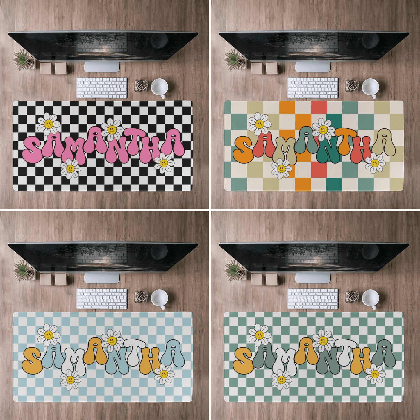 Boho Flowers Cute desk decor Retro Gifts for her Daisy Flower office decor Computer desk mouse pad Boho Girls Room Desk mat Personalized