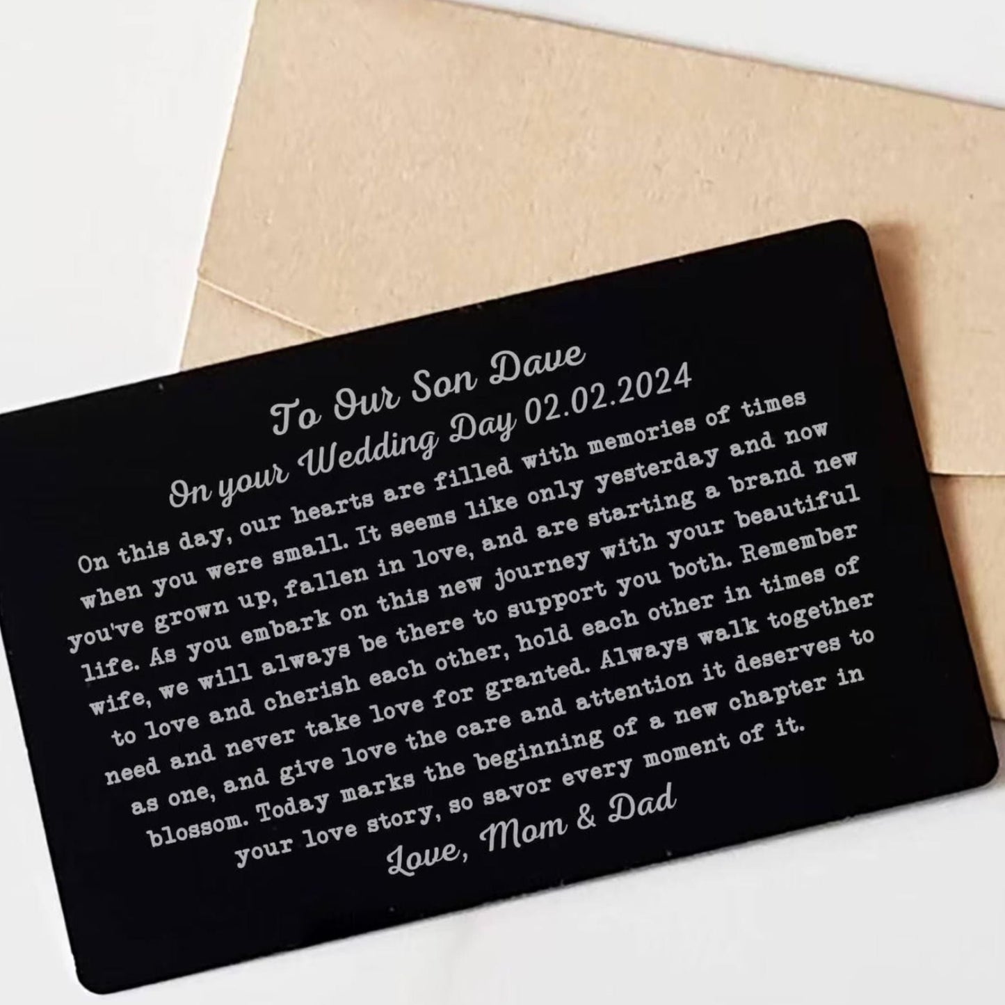 To My Son/Grandson on wedding day from Mom/Dad Wallet Insert Card Personalized