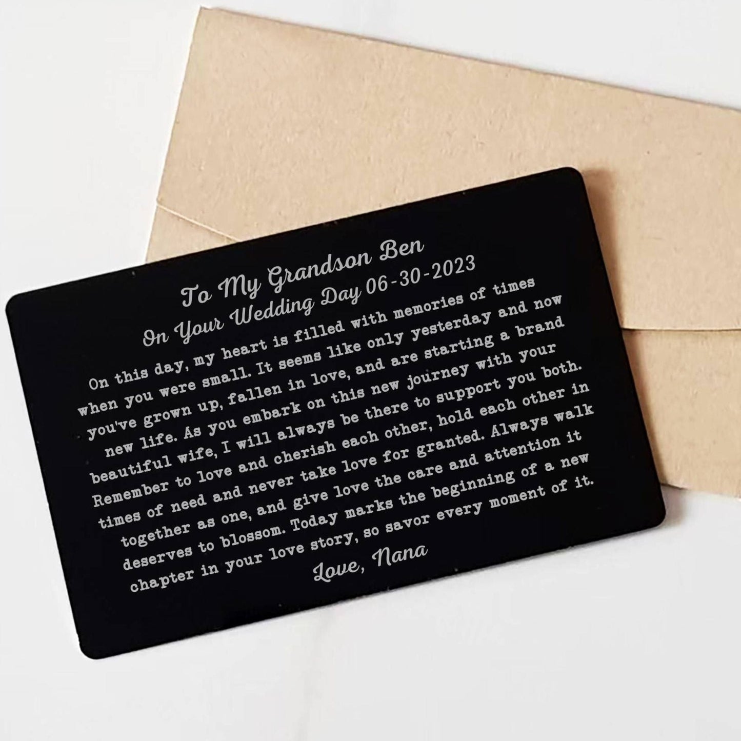 To My Son/Grandson on wedding day from Mom/Dad Wallet Insert Card Personalized