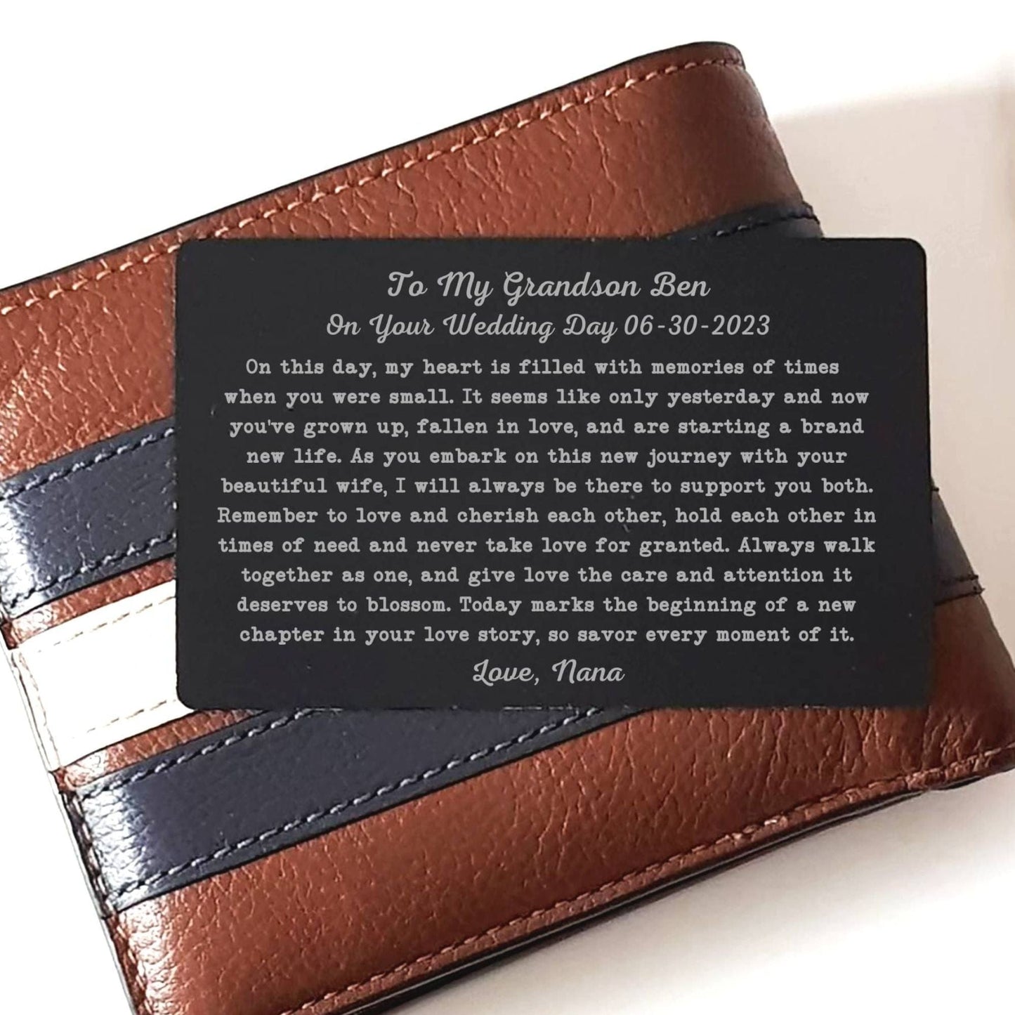 To My Son/Grandson on wedding day from Mom/Dad Wallet Insert Card Personalized