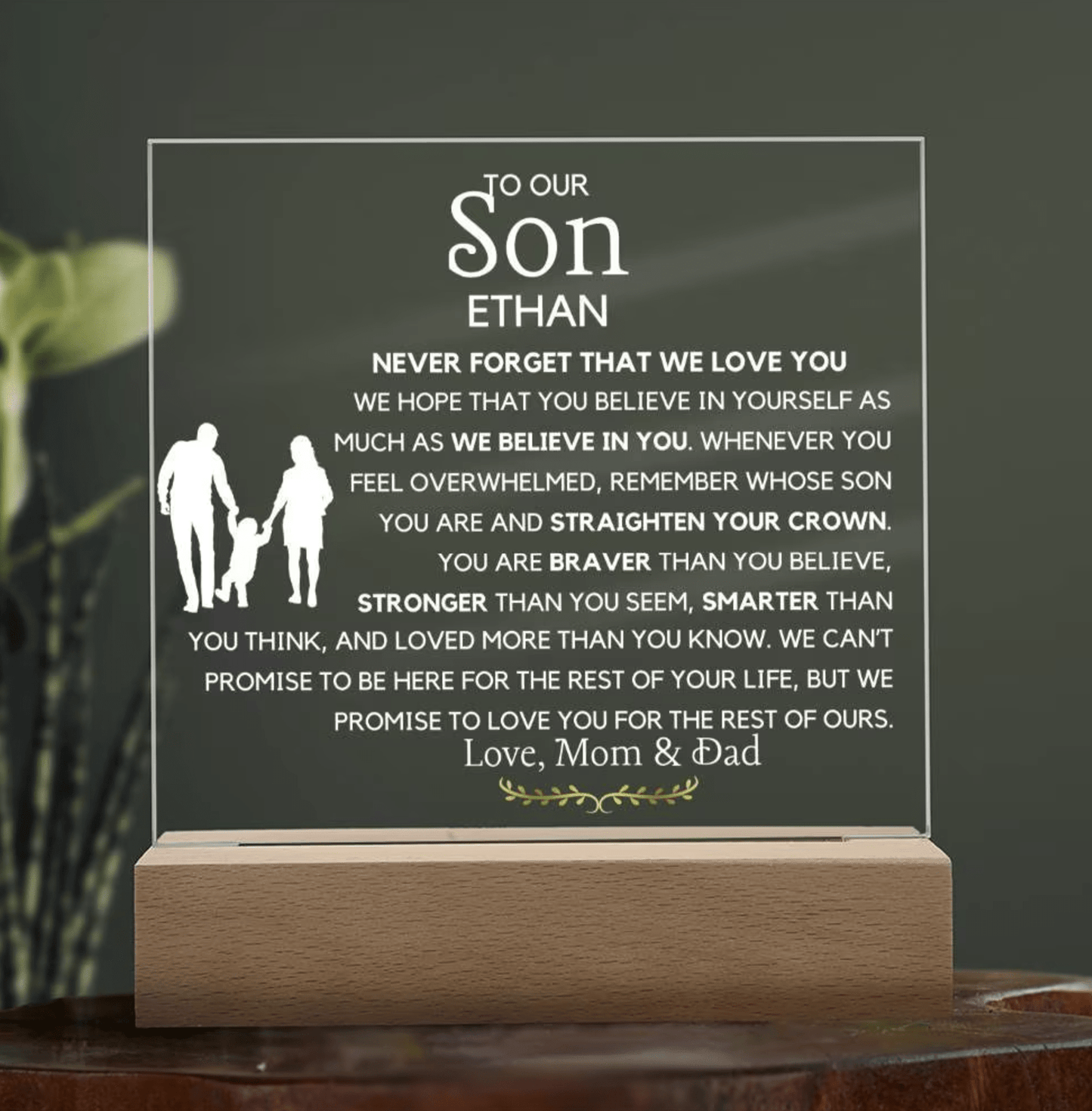 To my Son Personalized Acrylic Plaque Gift for son from Mom Custom LED lighted plaque