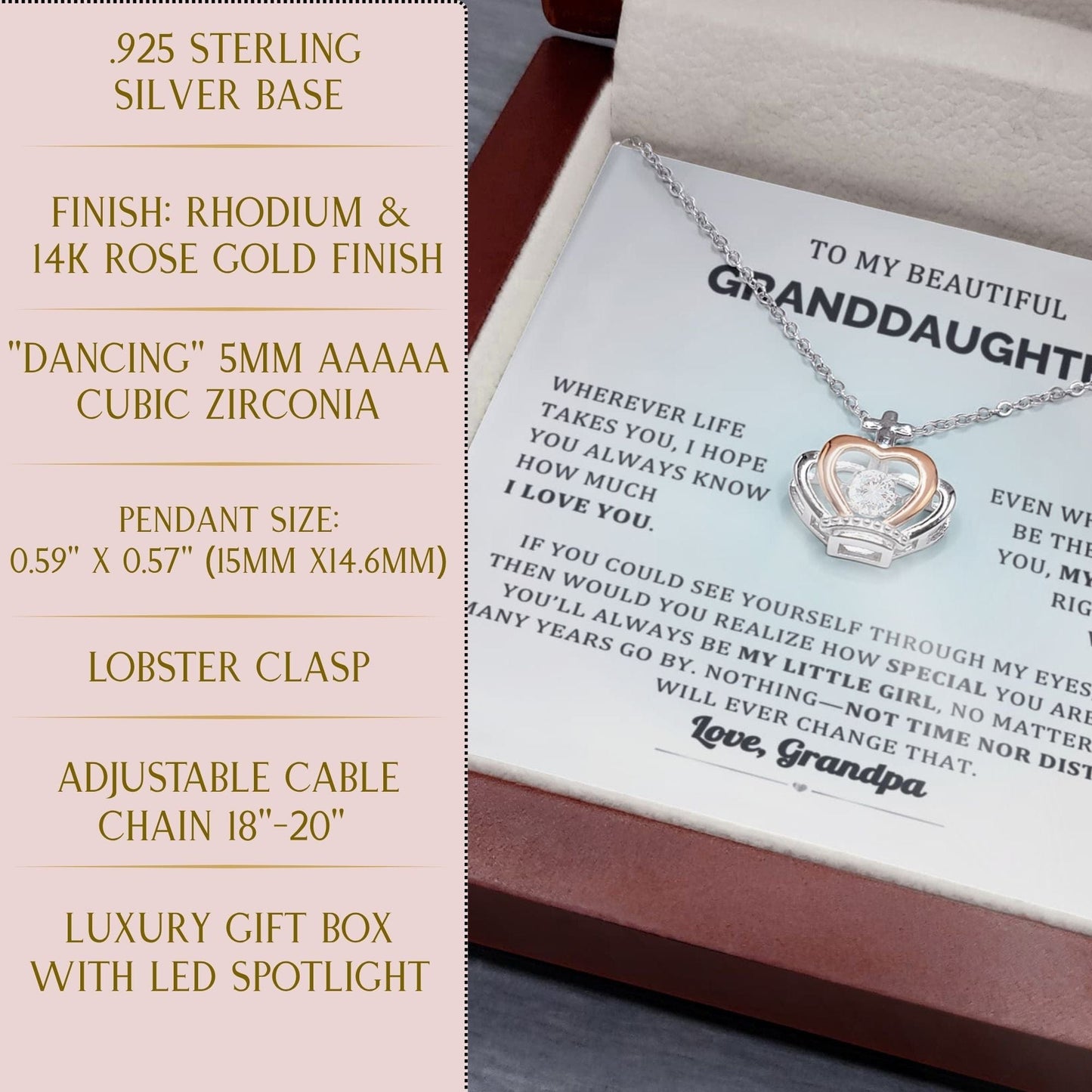 My heart is with you Granddaughter From Grandparent Crown necklace