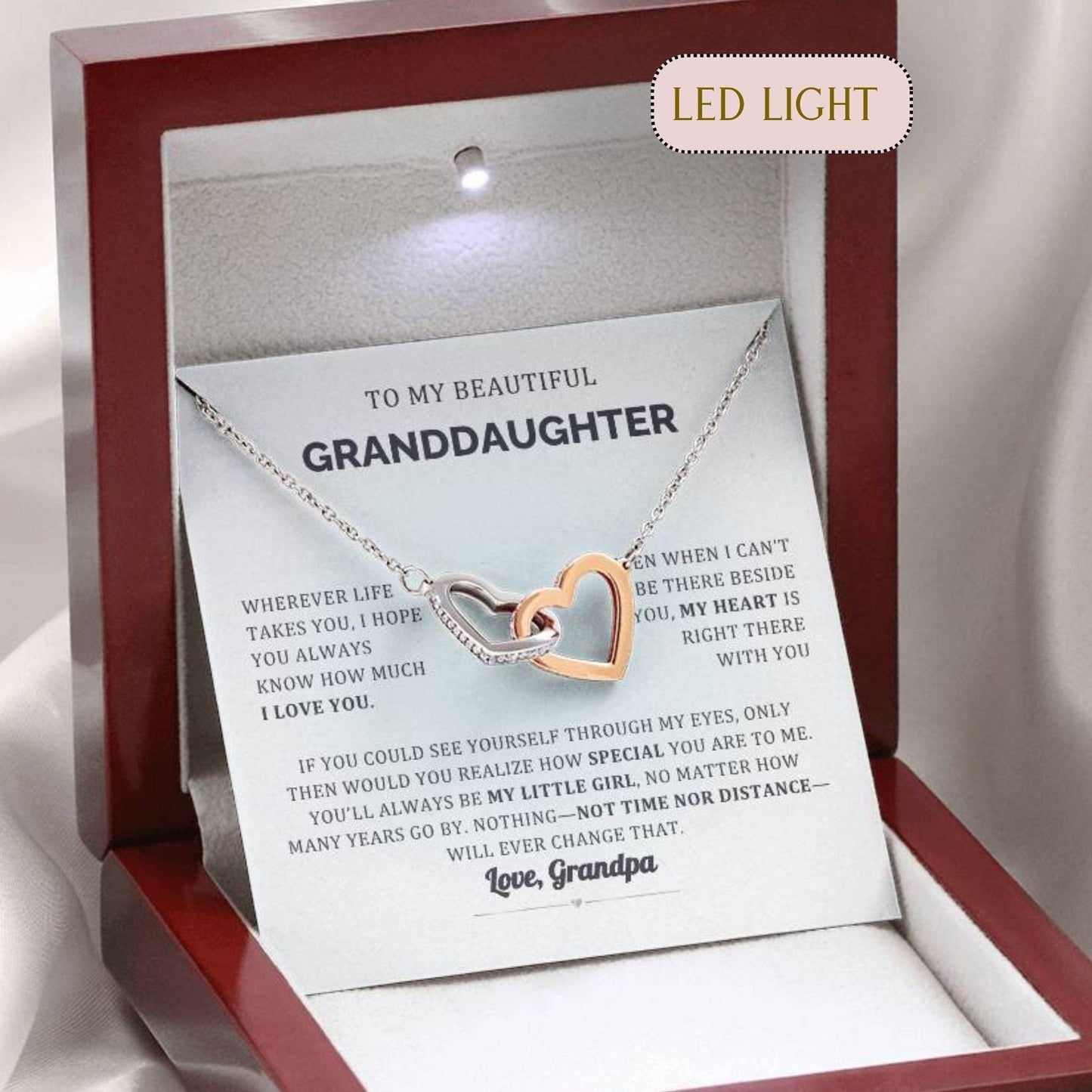 My heart is with you Granddaughter From Grandparent Interlocking Heart necklace