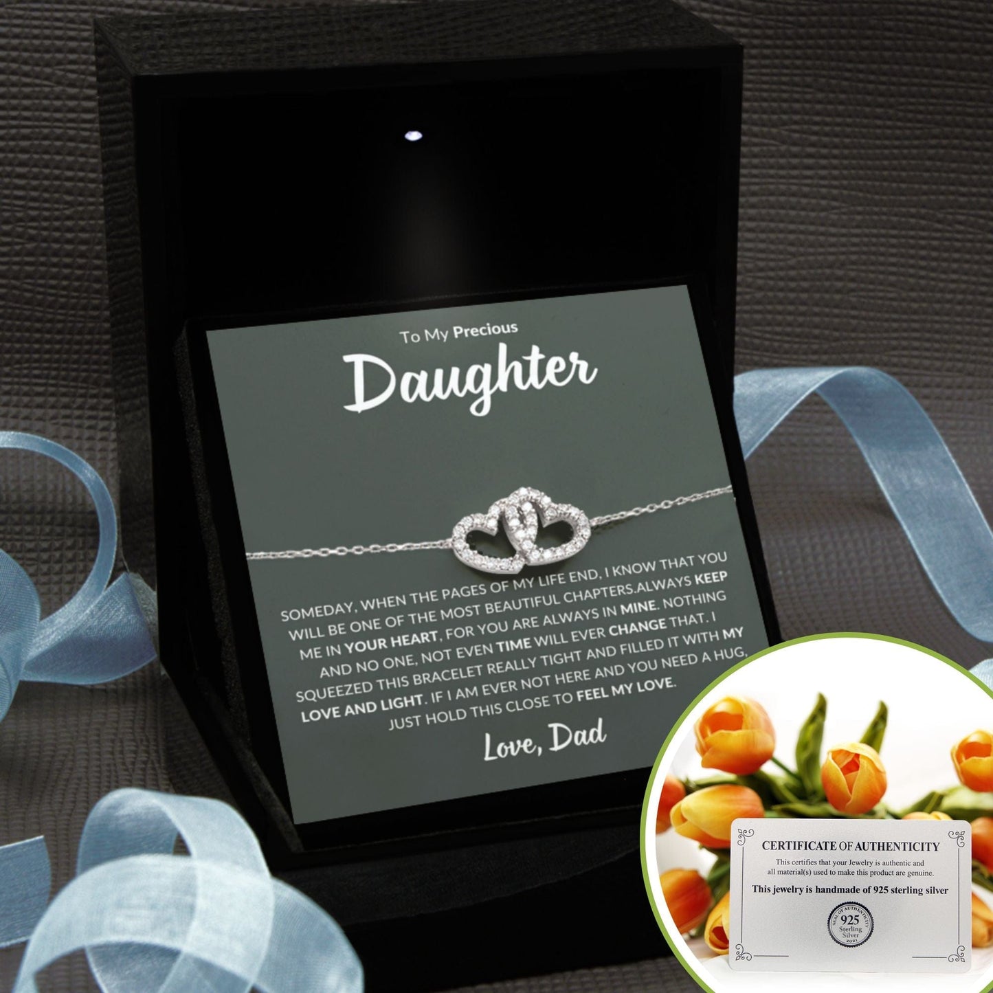 Precious Daughter Interlocking Heart Sterling Silver Bracelet