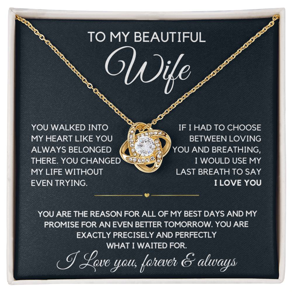 To My Beautiful Wife- Loving you- Loveknot Necklace