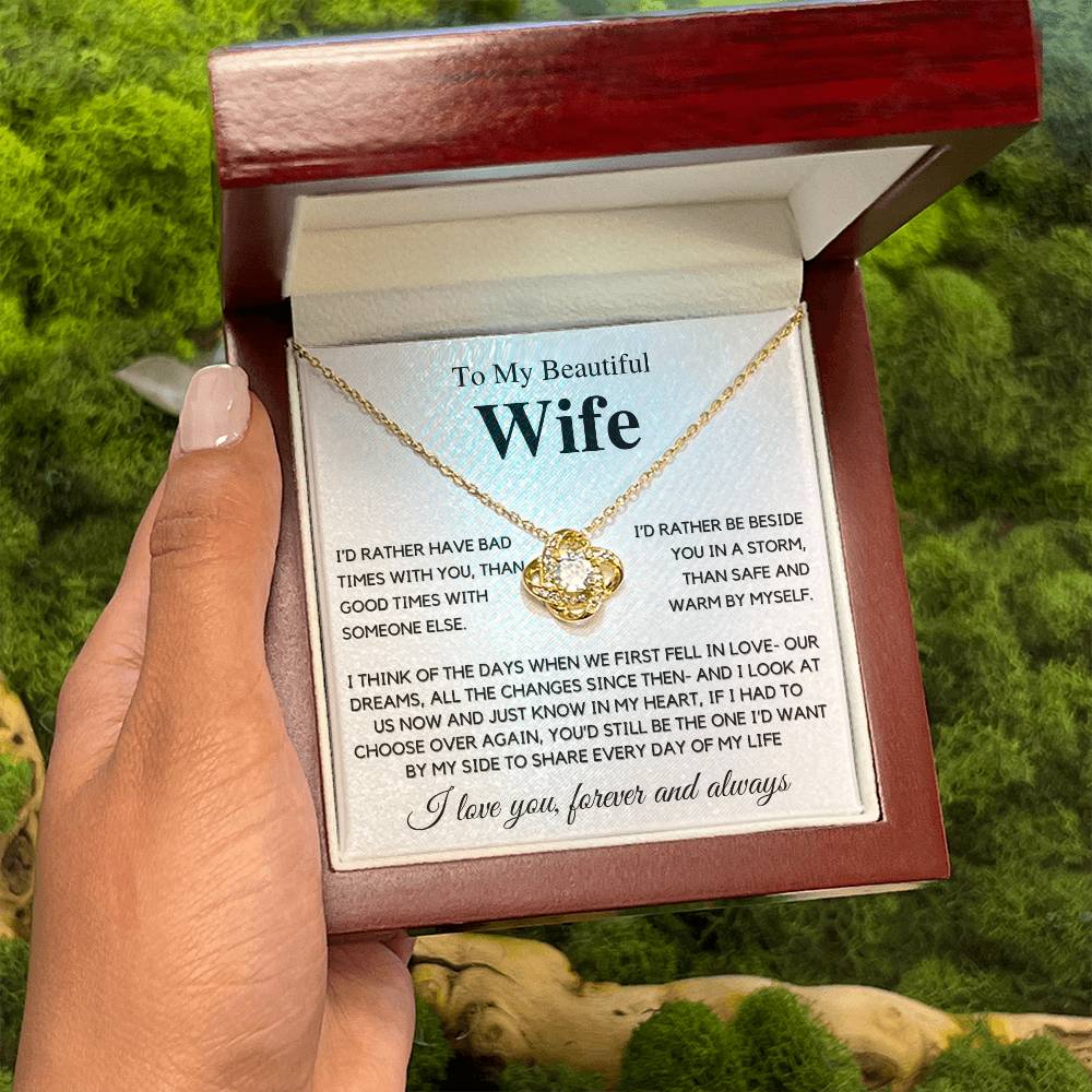 To my Wife I Want you by my side Loveknot Necklace