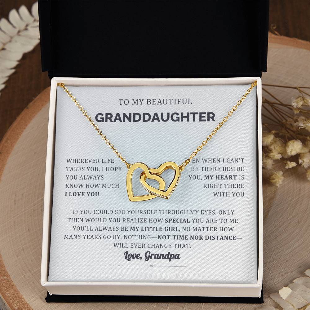 My heart is with you Granddaughter From Grandparent Interlocking Heart necklace