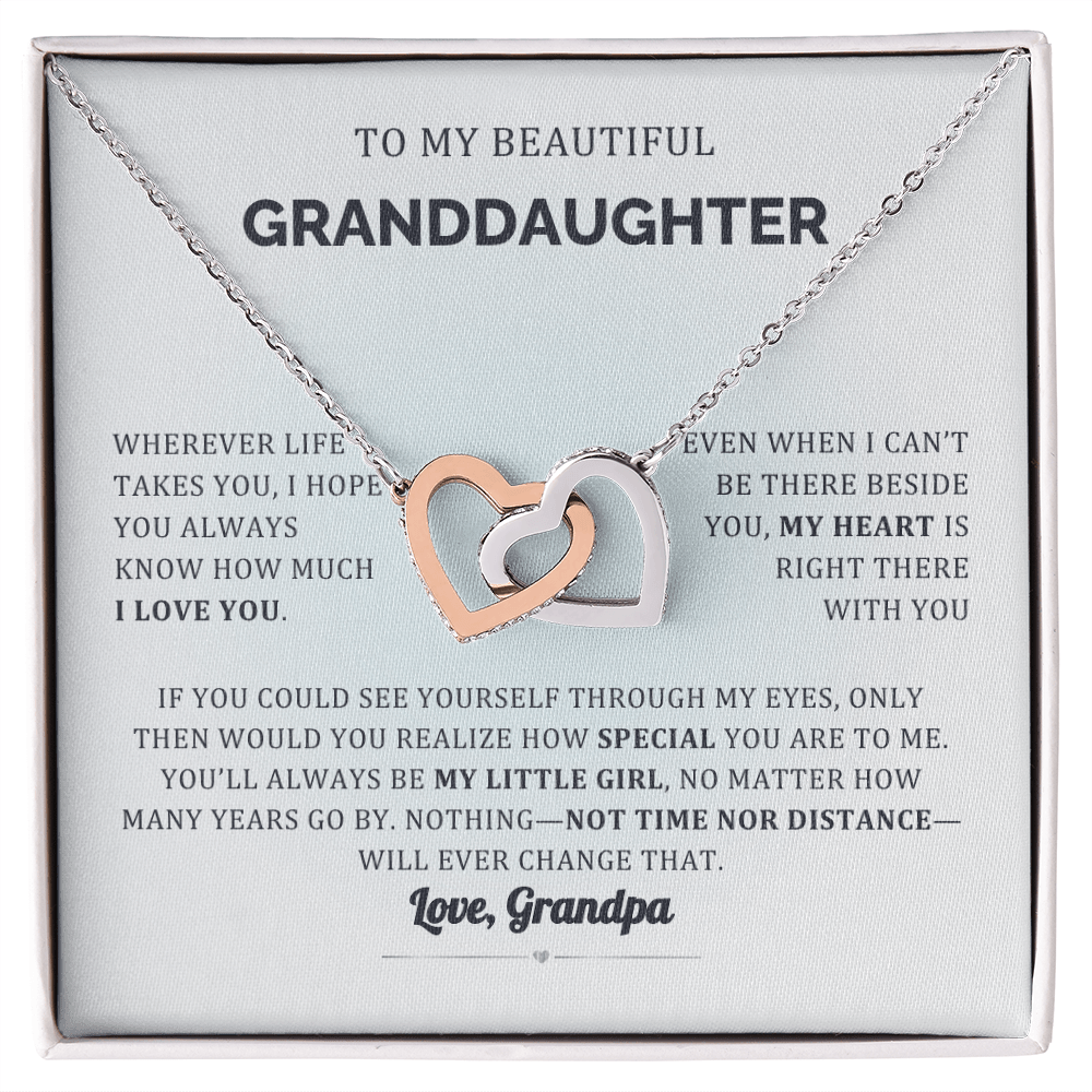 My heart is with you Granddaughter From Grandparent Interlocking Heart necklace