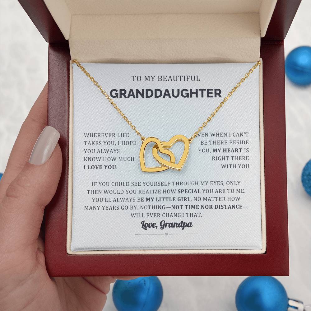 My heart is with you Granddaughter From Grandparent Interlocking Heart necklace