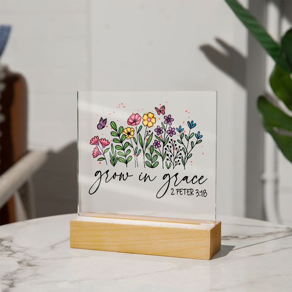 Bible Verses Acrylic Plaque, Scripture Art LED night light, Christian Gifts, Religious Present, Grow in Grace Wildflower Home Decor