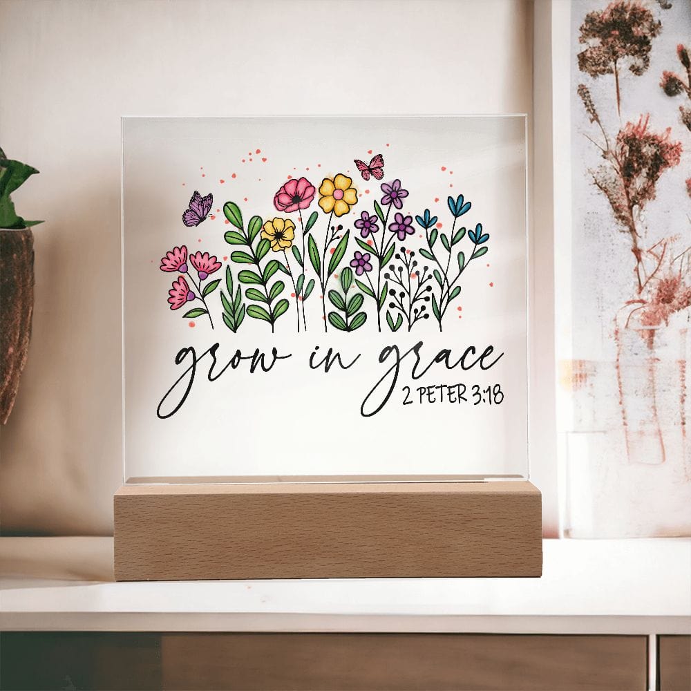 Bible Verses Acrylic Plaque, Scripture Art LED night light, Christian Gifts, Religious Present, Grow in Grace Wildflower Home Decor