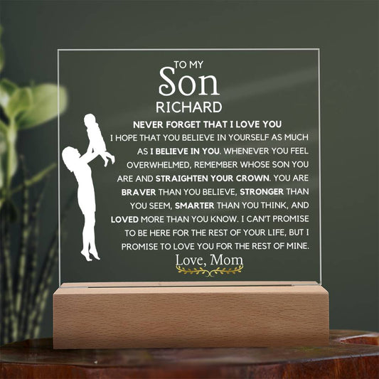 To my Son Personalized Acrylic Plaque Gift for son from Mom Custom LED lighted plaque