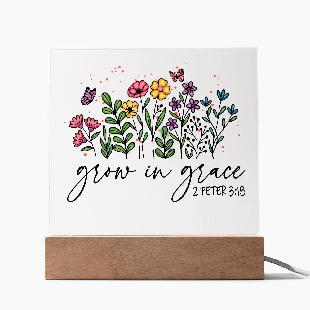 Bible Verses Acrylic Plaque, Scripture Art LED night light, Christian Gifts, Religious Present, Grow in Grace Wildflower Home Decor