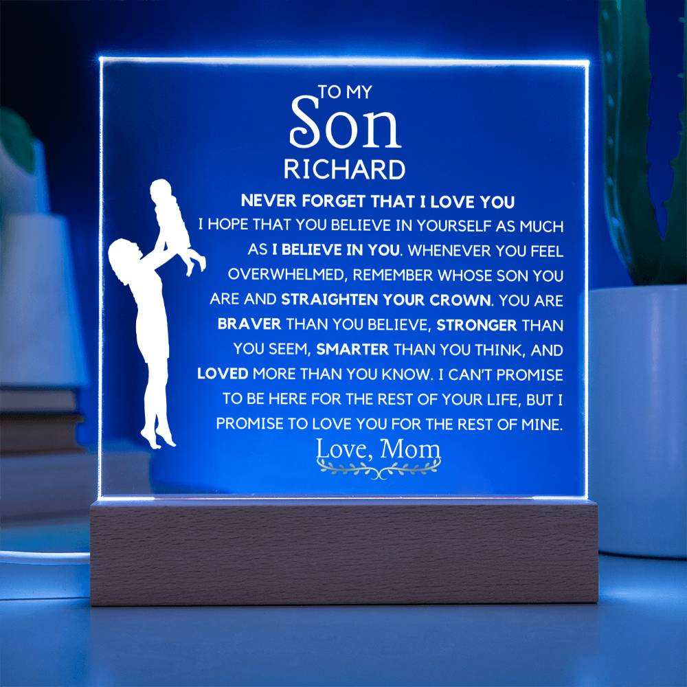 To my Son Personalized Acrylic Plaque Gift for son from Mom Custom LED lighted plaque