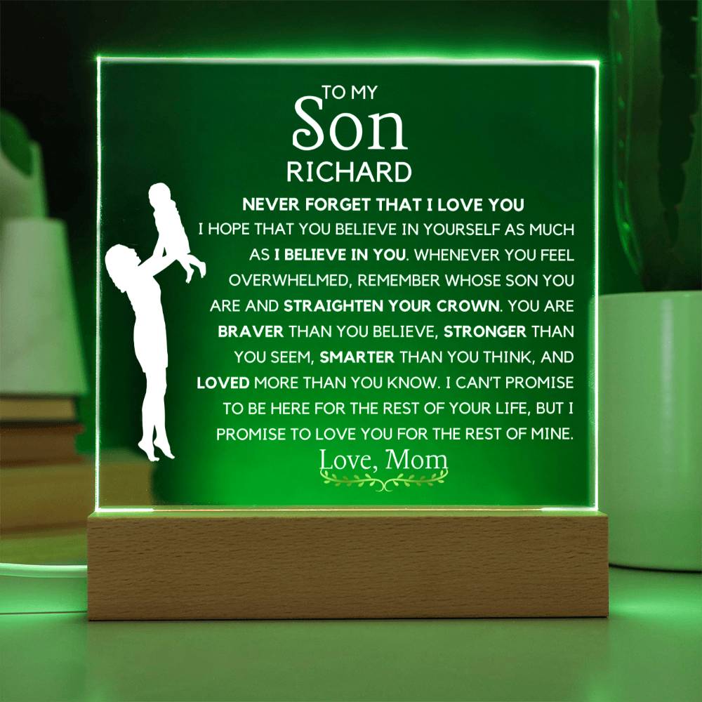To my Son Personalized Acrylic Plaque Gift for son from Mom Custom LED lighted plaque