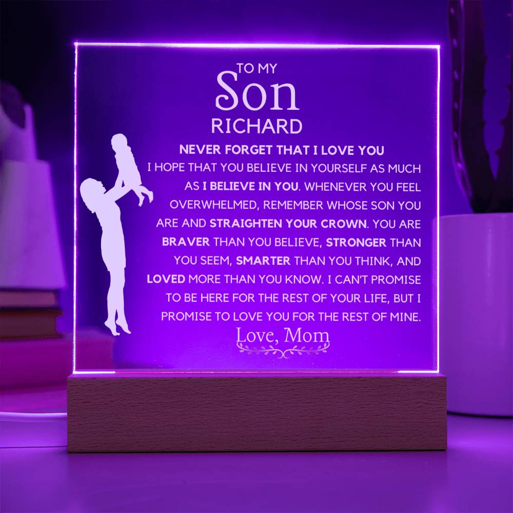 To my Son Personalized Acrylic Plaque Gift for son from Mom Custom LED lighted plaque