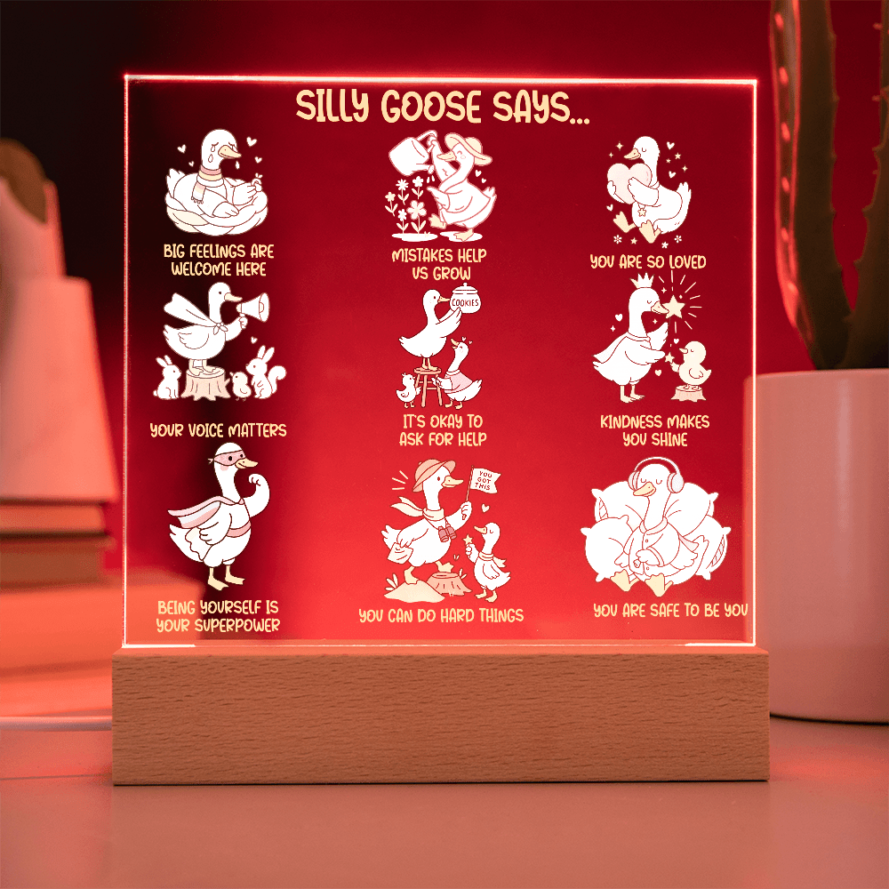 Silly Goose Gentle Reminders Acrylic Plaque, Kid Therapy Office Decor, Positive Affirmation LED Light, Pediatric Counselor Gift, Calm Corner Decor