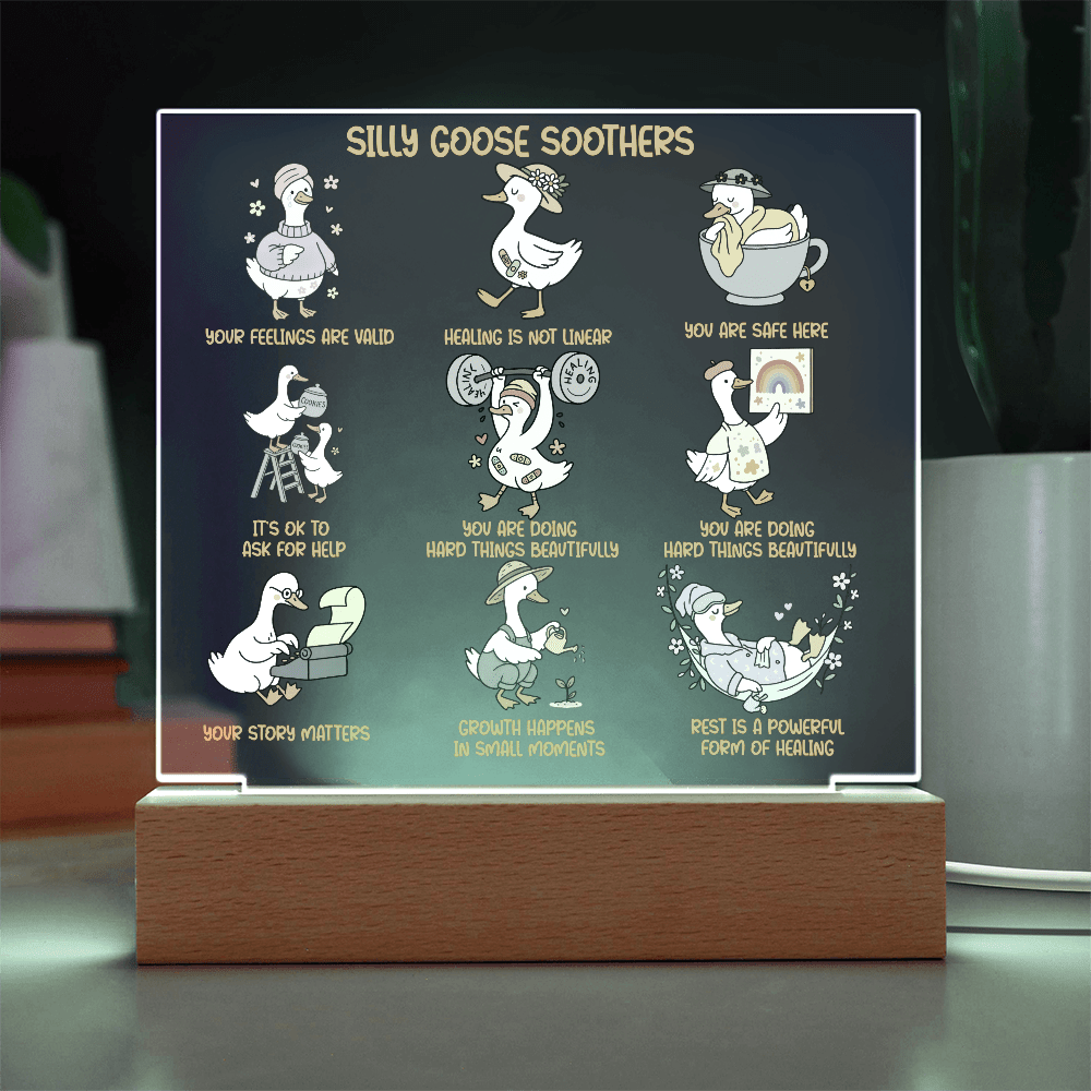 Silly goose soothers Gentle reminders Acrylic Plaque Mental health Art Self love reminders Self compassion Daily Motivation Therapist Decor