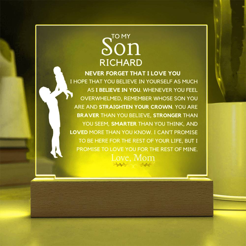 To my Son Personalized Acrylic Plaque Gift for son from Mom Custom LED lighted plaque