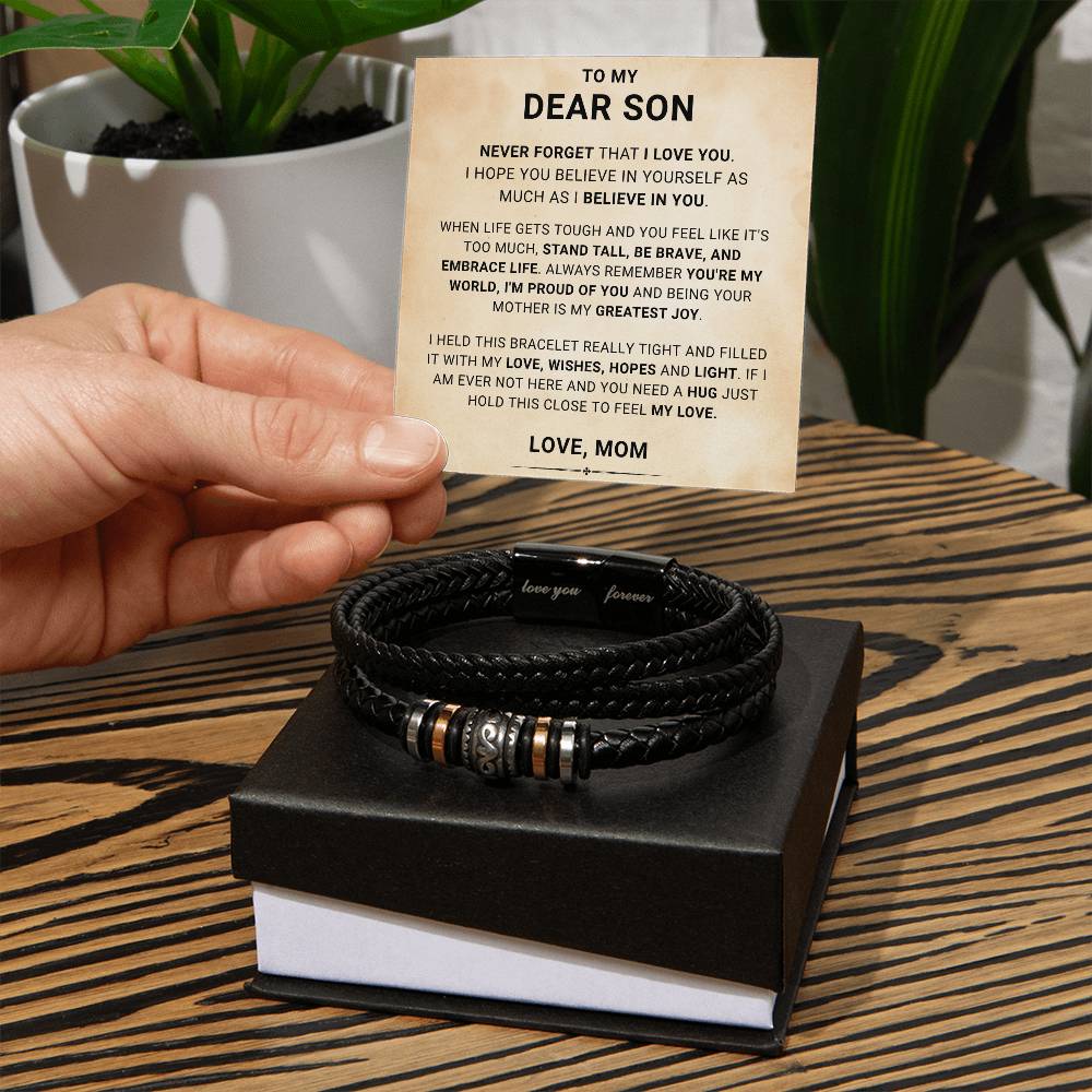 Gift for Son from Mom Vegan Leather Bracelet, Gift Ideas for Son, Gift for Adult Son Christmas, Graduation Gift
