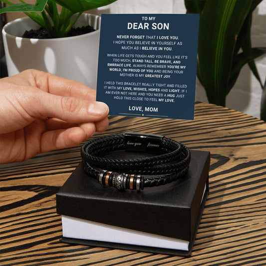 Gift for Son from Mom Vegan Leather Bracelet, Gift Ideas for Son, Gift for Adult Son Christmas, Graduation Gift-Blue