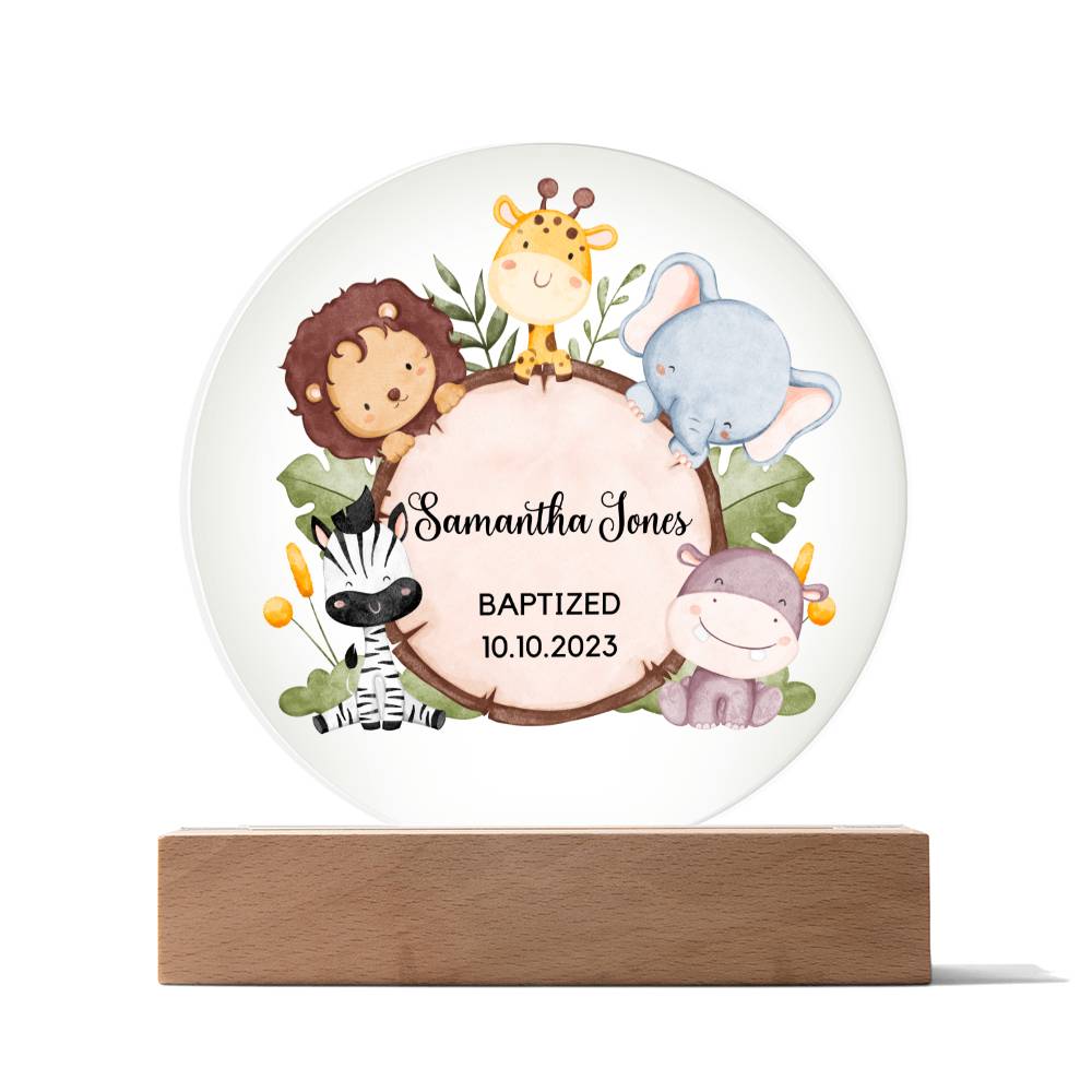 Personalized Baptism Gift Acrylic plaque Safari Animal Gift Christening Keepsake For Boys New Baby Bapstized Gift