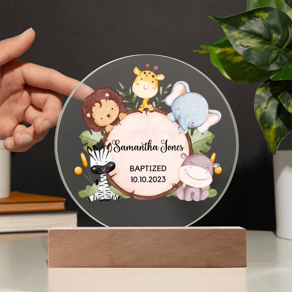 Personalized Baptism Gift Acrylic plaque Safari Animal Gift Christening Keepsake For Boys New Baby Bapstized Gift