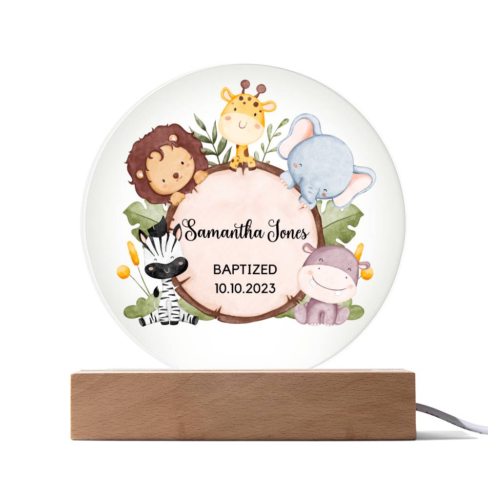 Personalized Baptism Gift Acrylic plaque Safari Animal Gift Christening Keepsake For Boys New Baby Bapstized Gift