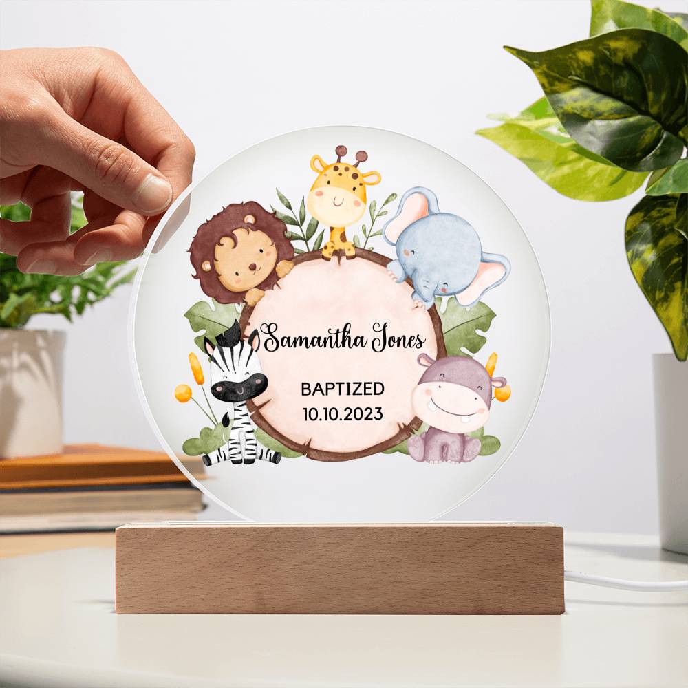 Personalized Baptism Gift Acrylic plaque Safari Animal Gift Christening Keepsake For Boys New Baby Bapstized Gift