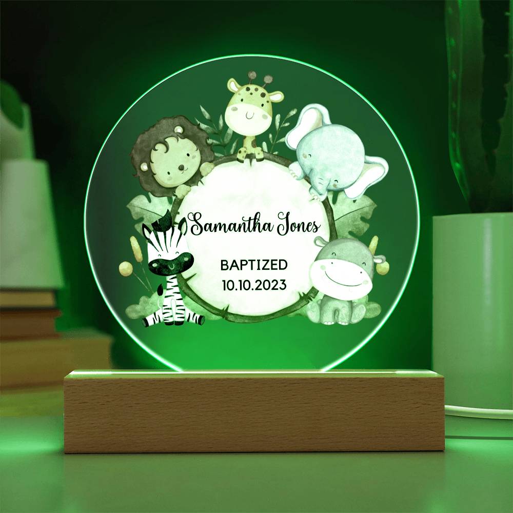 Personalized Baptism Gift Acrylic plaque Safari Animal Gift Christening Keepsake For Boys New Baby Bapstized Gift
