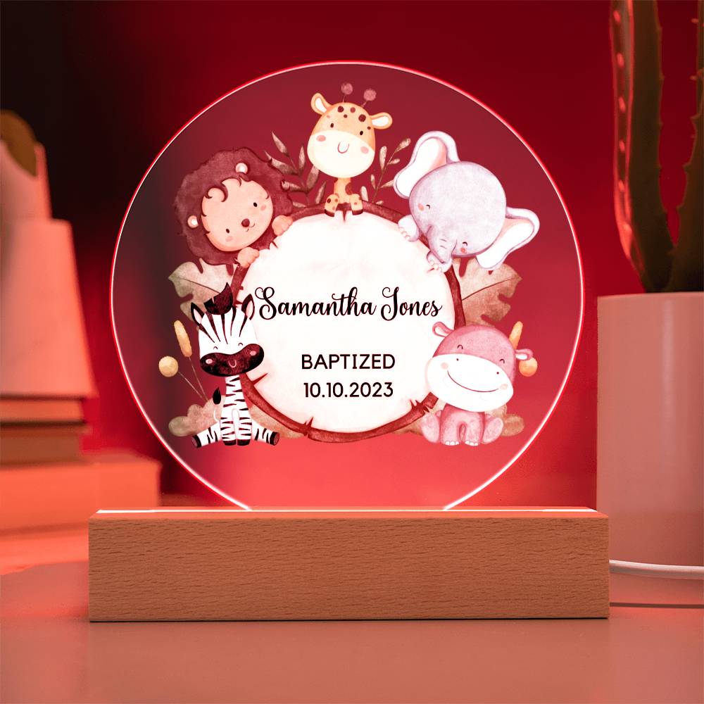 Personalized Baptism Gift Acrylic plaque Safari Animal Gift Christening Keepsake For Boys New Baby Bapstized Gift