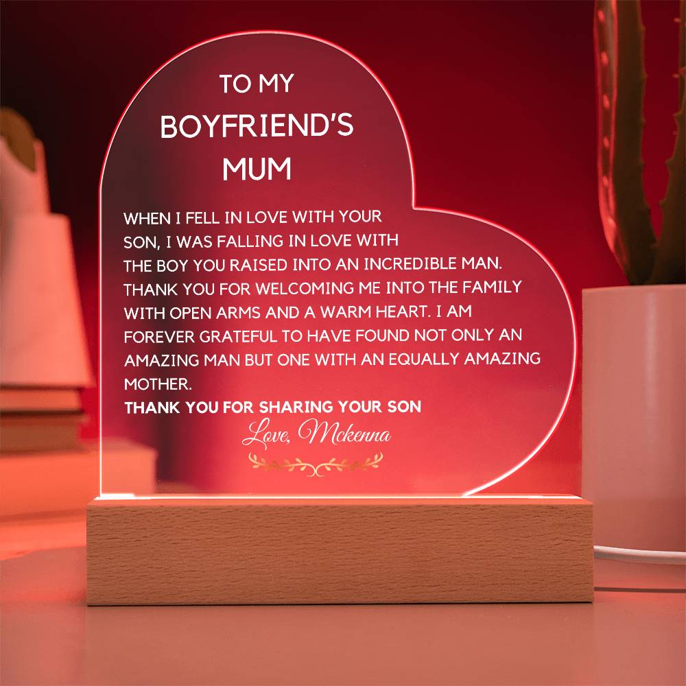 Boyfriend's mum acrylic plaque, Custom Christmas gift for boyfriend's mom, Personalized My boyfriends mother appreciation gifts