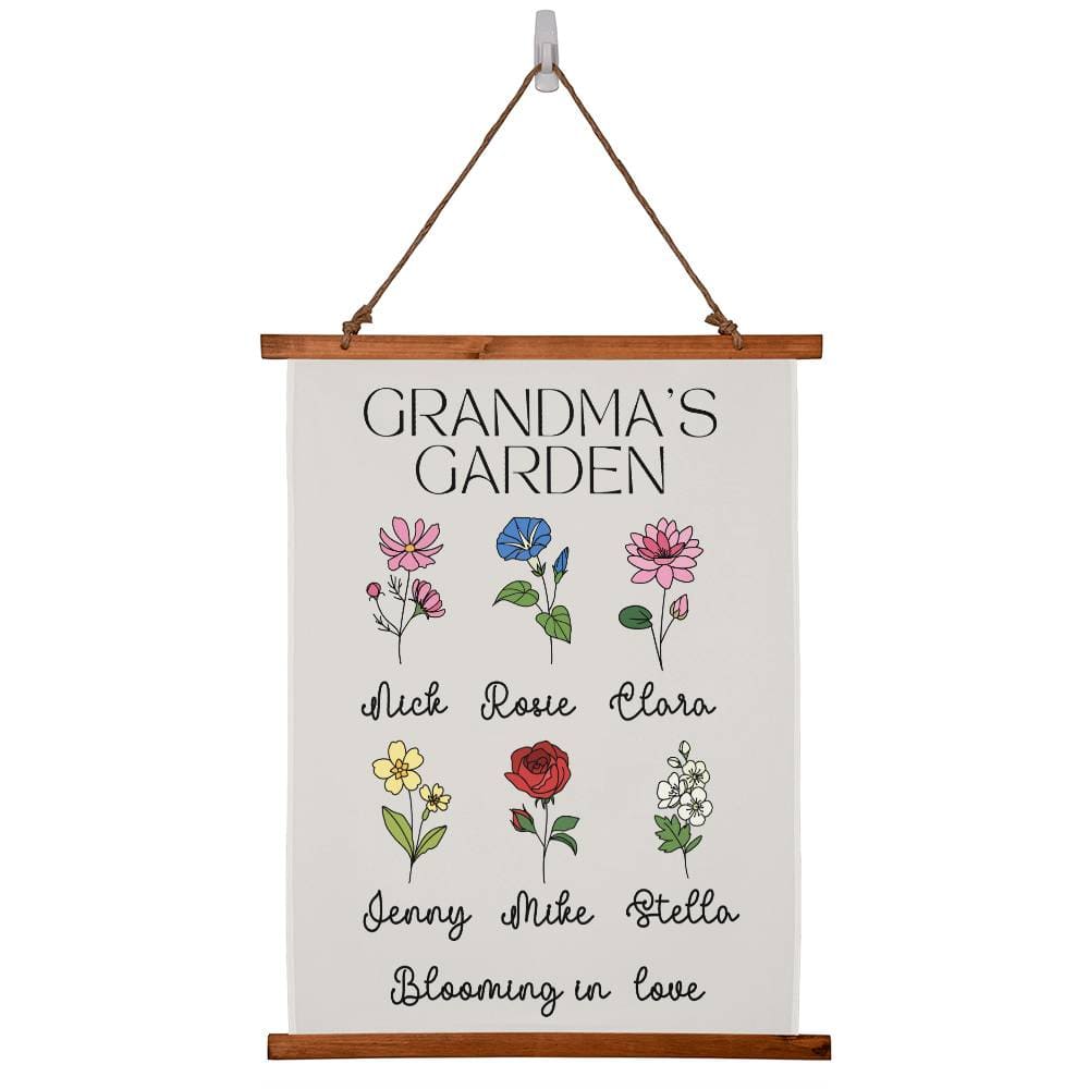 Grandma's Garden Birth flower Wall Tapestry Personalized Birthflower Wall Art Gift for Nana Mothers day Gift for Memaw