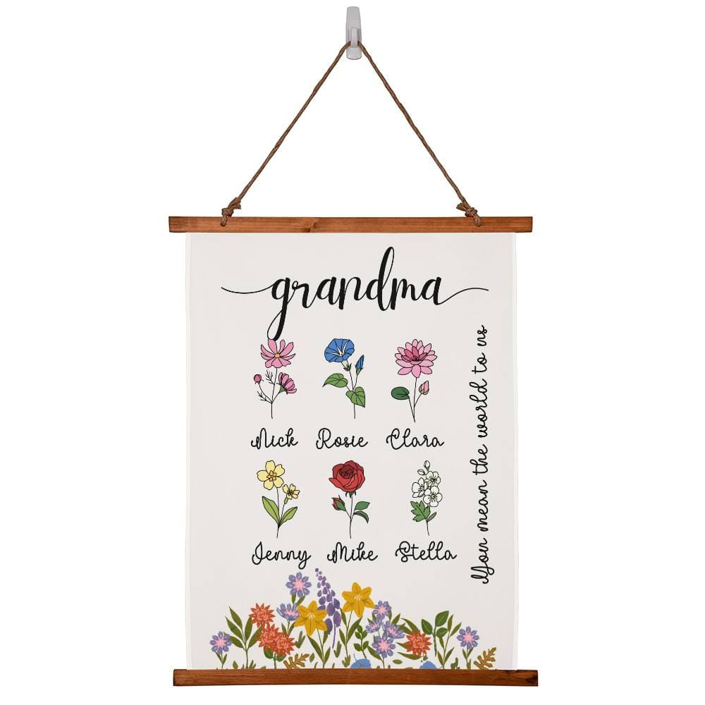 Birthflower Grandma Wall Tapestry Gift for Mothers day Birth Flower Wall Art for Nana