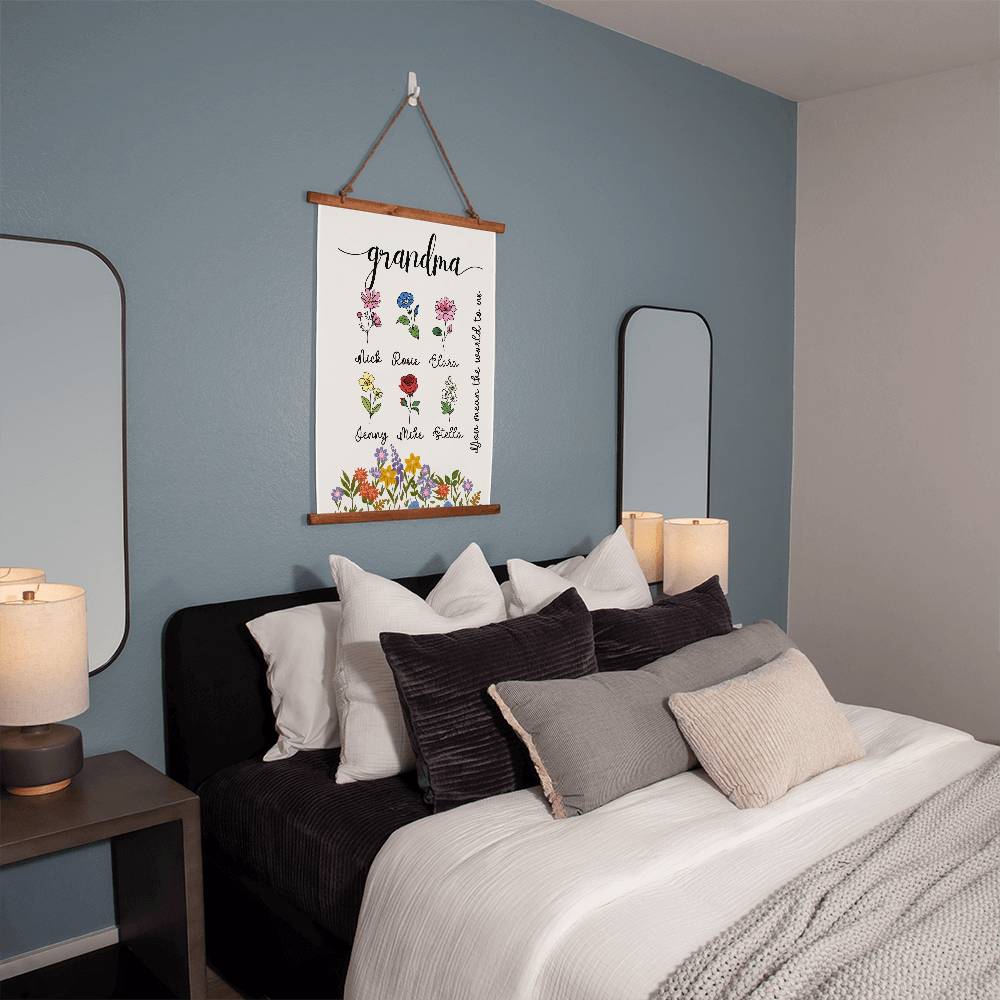 Birthflower Grandma Wall Tapestry Gift for Mothers day Birth Flower Wall Art for Nana