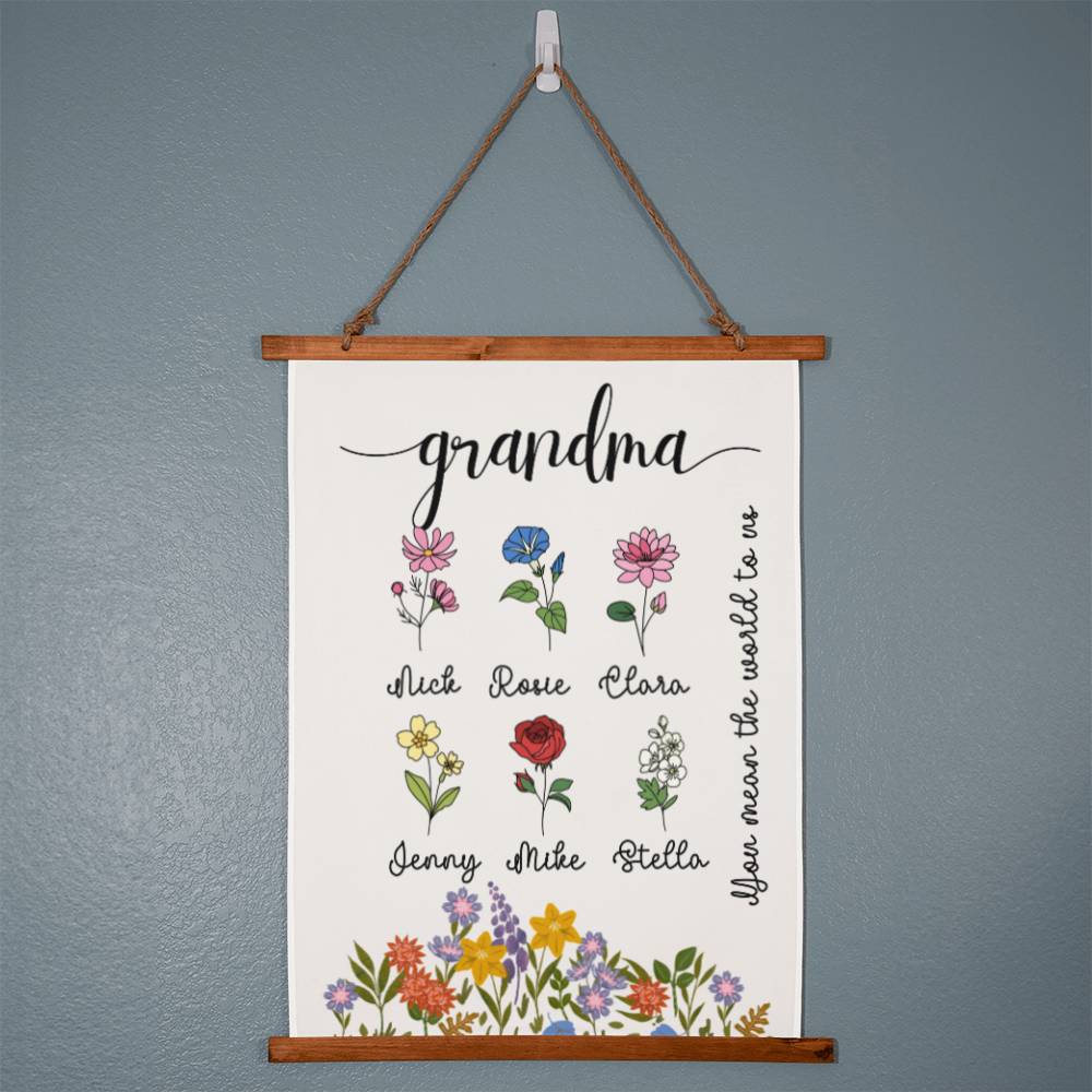 Birthflower Grandma Wall Tapestry Gift for Mothers day Birth Flower Wall Art for Nana