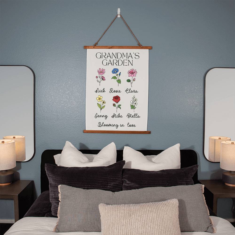 Grandma's Garden Birth flower Wall Tapestry Personalized Birthflower Wall Art Gift for Nana Mothers day Gift for Memaw