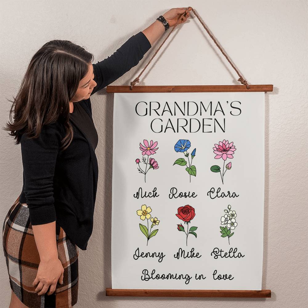 Grandma's Garden Birth flower Wall Tapestry Personalized Birthflower Wall Art Gift for Nana Mothers day Gift for Memaw
