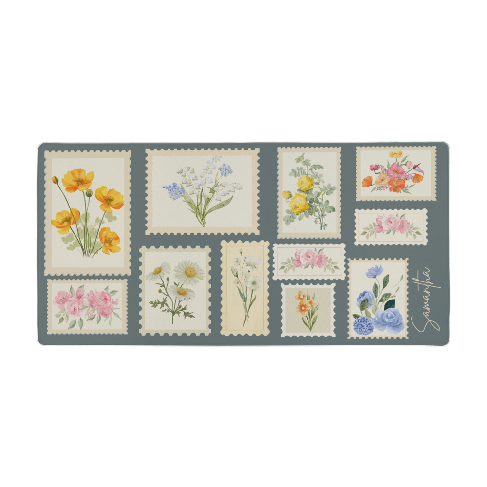 Wildflower Desk mat Pesonalized Postage Stamp XL Desk pad Farmers Market style large mouse pad Cottage Core deskmat, botanical gift