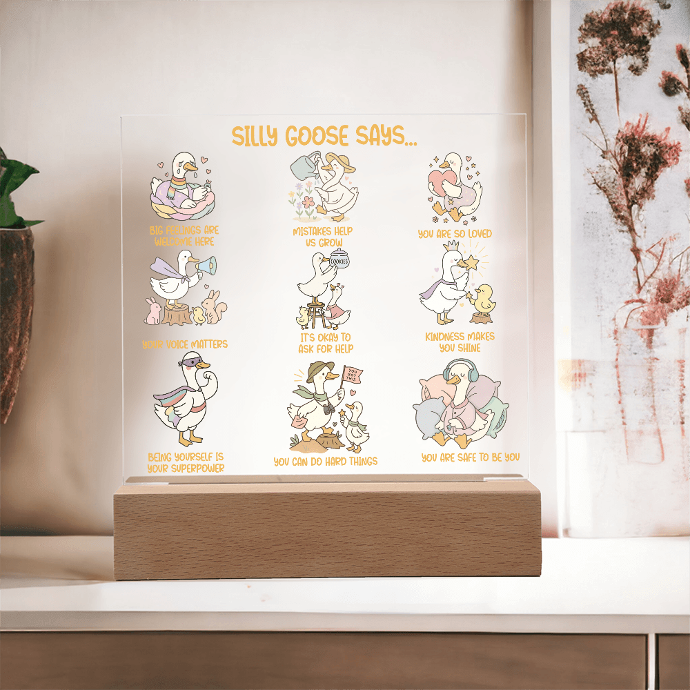Silly Goose Gentle Reminders Acrylic Plaque, Kid Therapy Office Decor, Positive Affirmation LED Light, Pediatric Counselor Gift, Calm Corner Decor