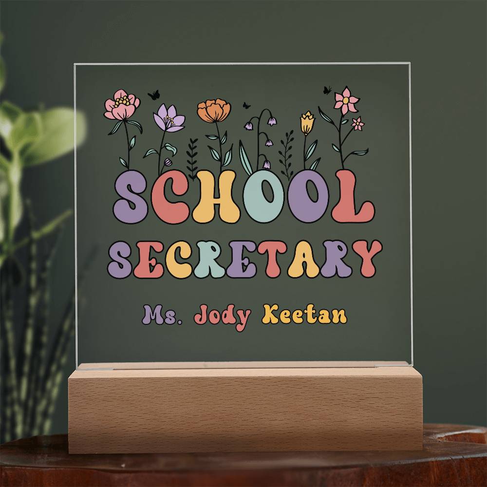 School Secretary Gift Acrylic Plaque School secretary Decor Desk name plate Secretary Sign Custom Office Decor New Job Gift
