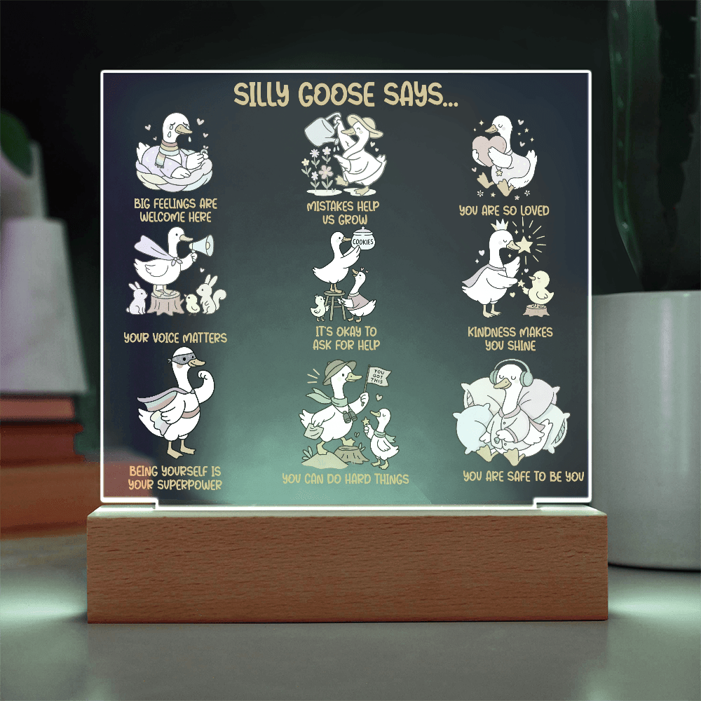 Silly Goose Gentle Reminders Acrylic Plaque, Kid Therapy Office Decor, Positive Affirmation LED Light, Pediatric Counselor Gift, Calm Corner Decor