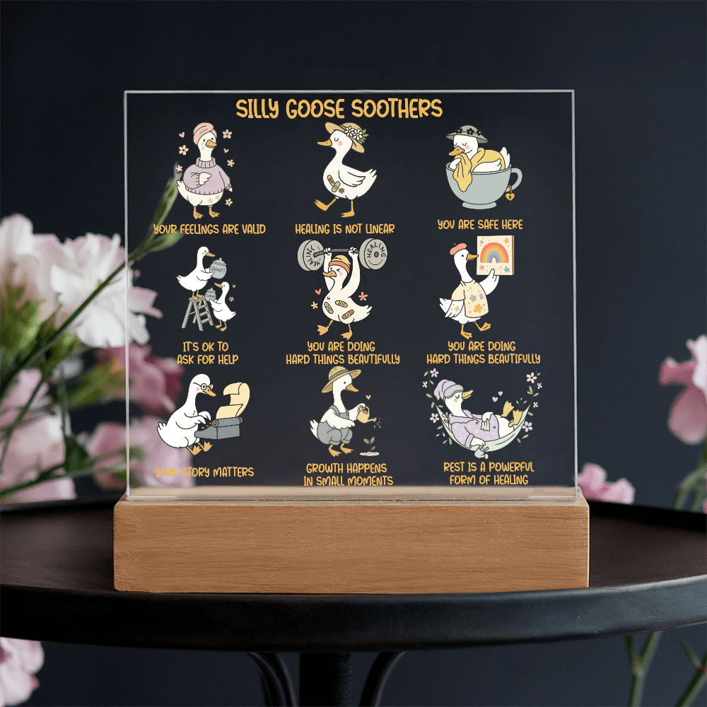 Silly goose soothers Gentle reminders Acrylic Plaque Mental health Art Self love reminders Self compassion Daily Motivation Therapist Decor