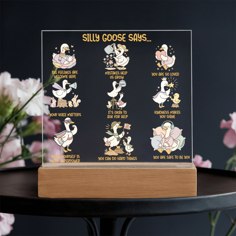 Silly Goose Gentle Reminders Acrylic Plaque, Kid Therapy Office Decor, Positive Affirmation LED Light, Pediatric Counselor Gift, Calm Corner Decor