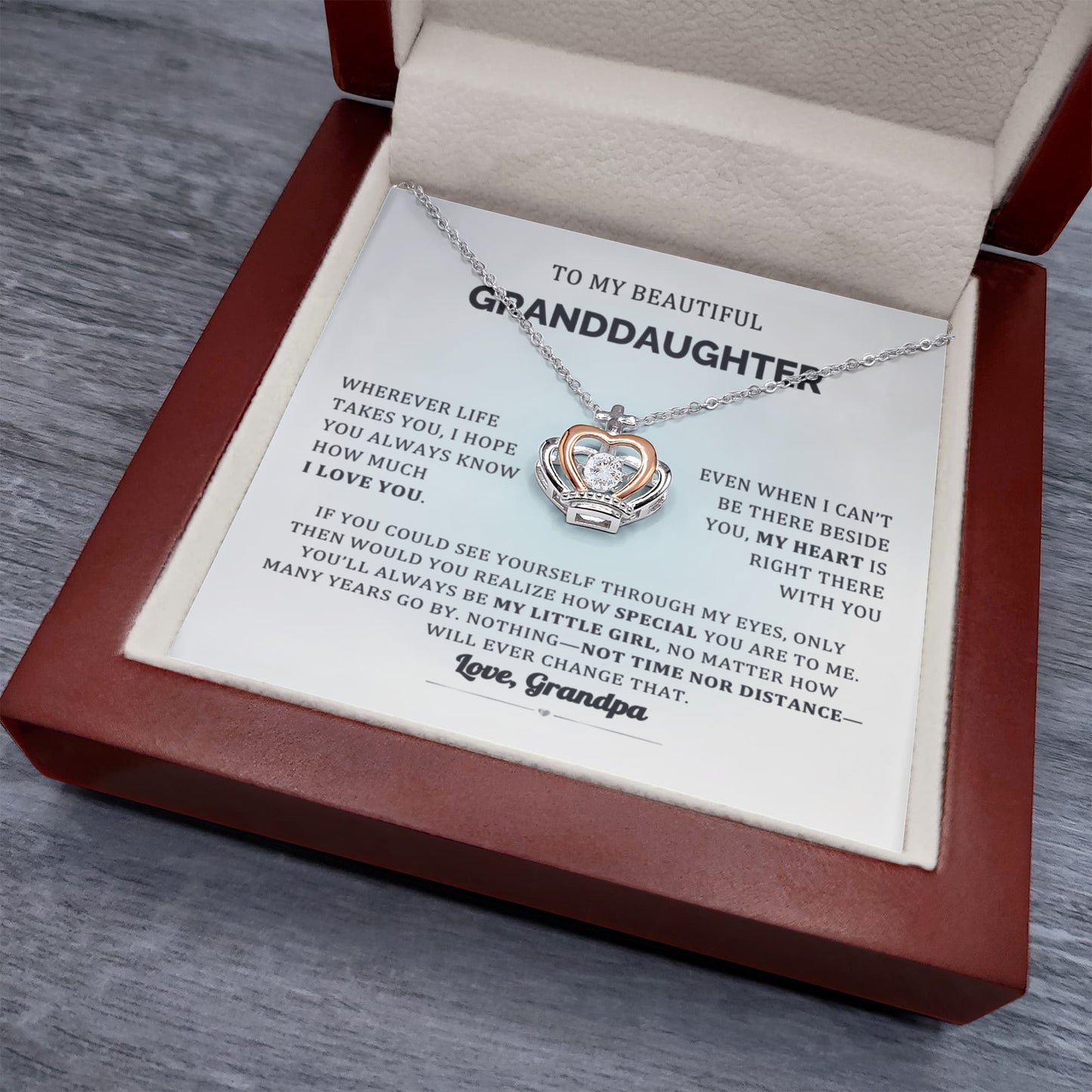 My heart is with you Granddaughter From Grandparent Crown necklace