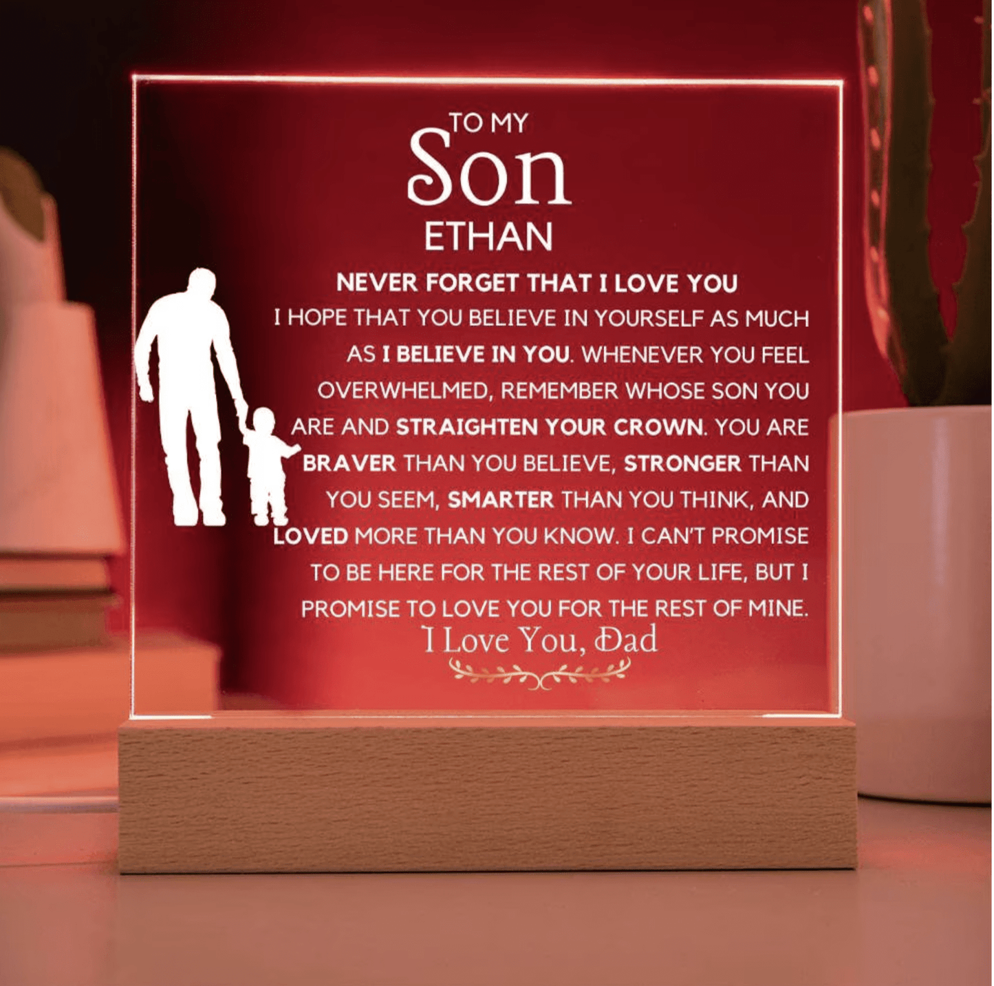 To my Son Personalized Acrylic Plaque Gift for son from Mom Custom LED lighted plaque