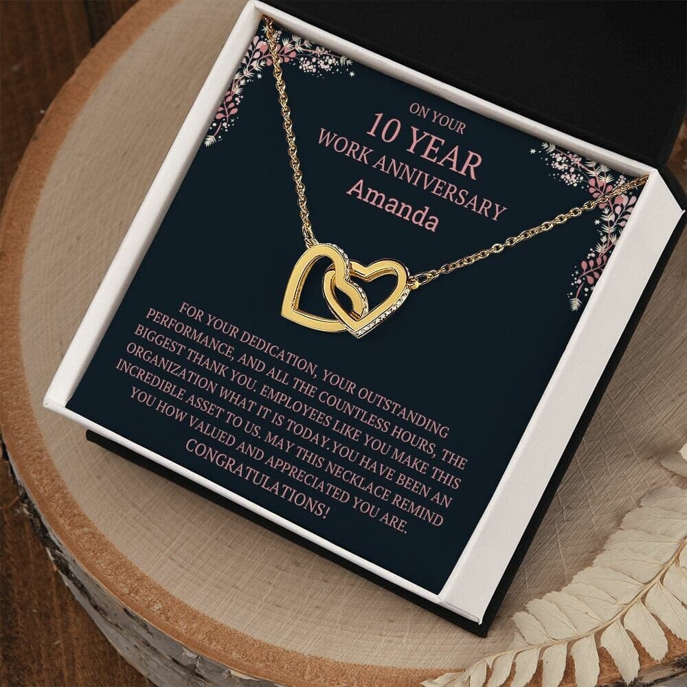 Personalized 10 year Work Anniversary Gift Necklace, 10th anniversary employee gift, 10 year anniversary appreciation gift, Anniversary Gift