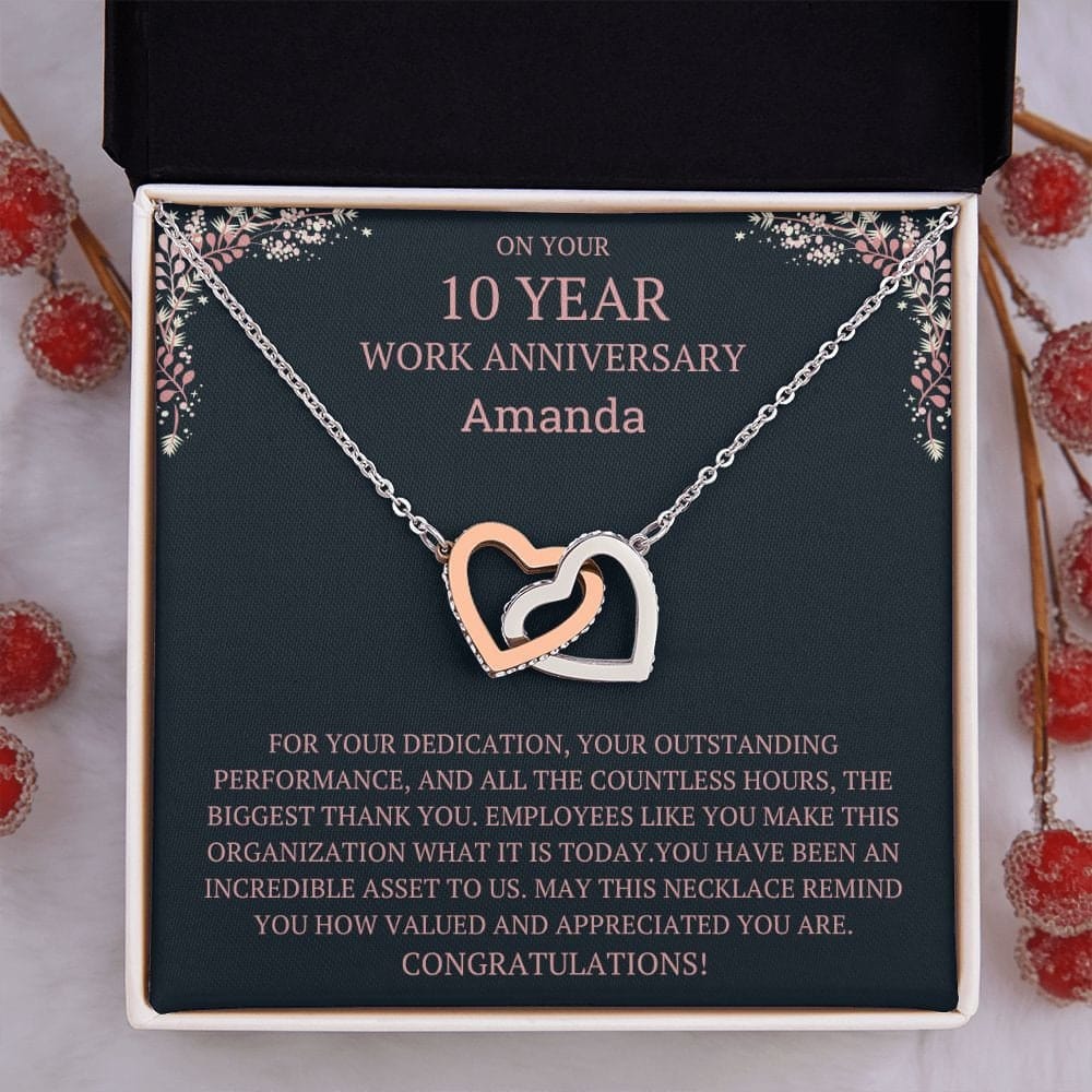 Personalized 10 year Work Anniversary Gift Necklace, 10th anniversary employee gift, 10 year anniversary appreciation gift, Anniversary Gift