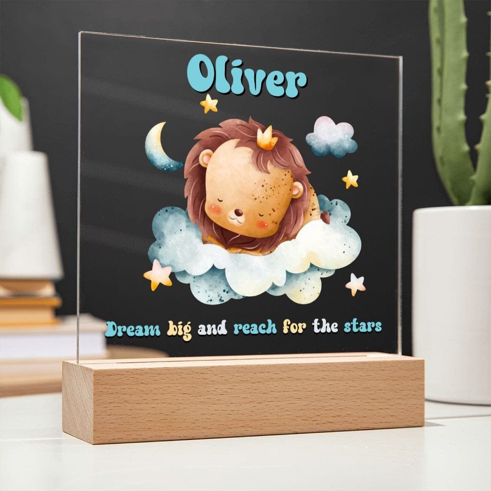 Lion Theme Personalized Night Light with Moon & stars, Сustom Name Night Light, Kids Room Lamp,Custom name light Personalized night light