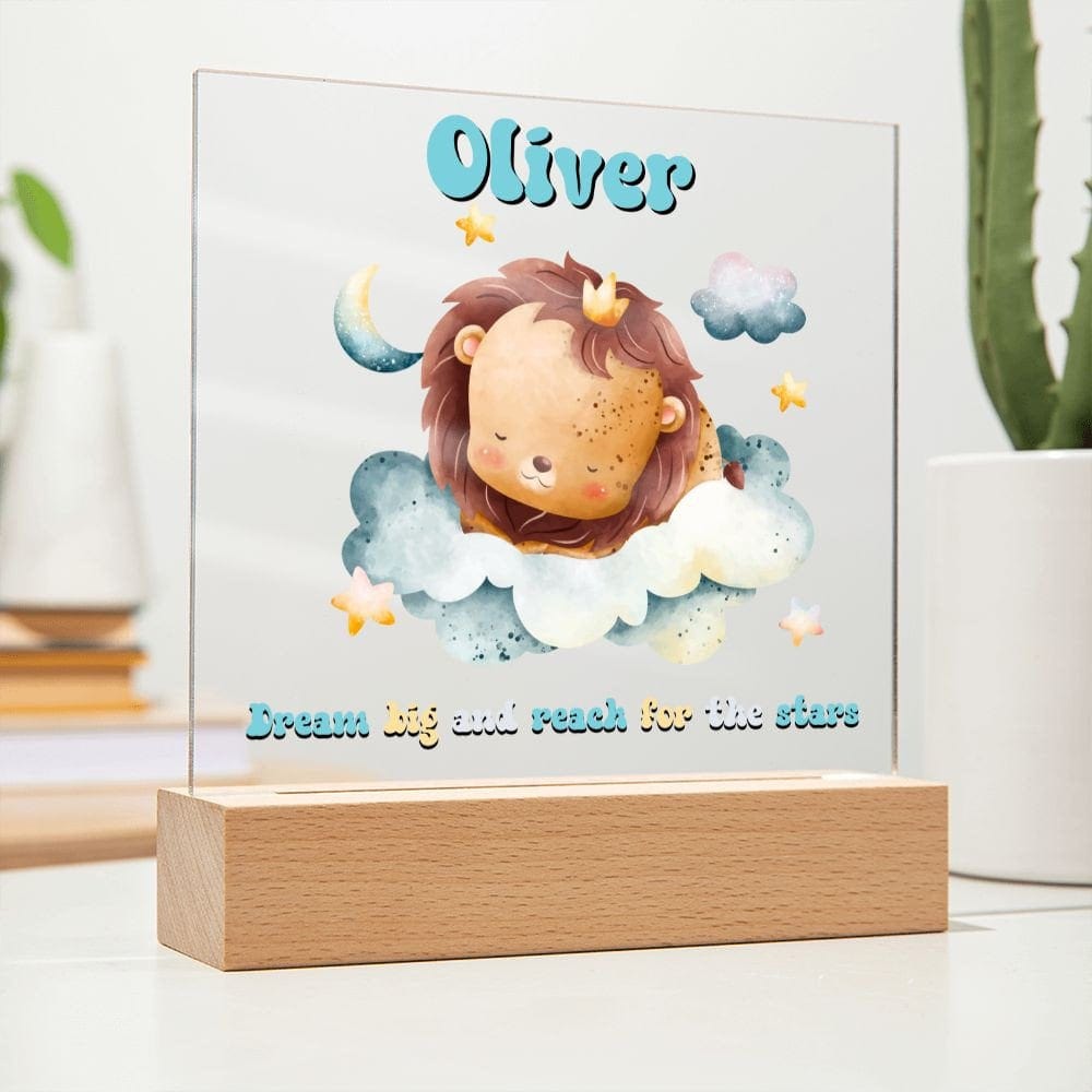Lion Theme Personalized Night Light with Moon & stars, Сustom Name Night Light, Kids Room Lamp,Custom name light Personalized night light